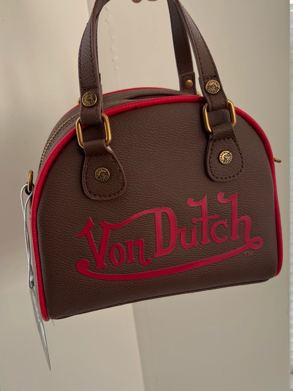 🆕 Von Dutch Brown and Red Bowling Bag